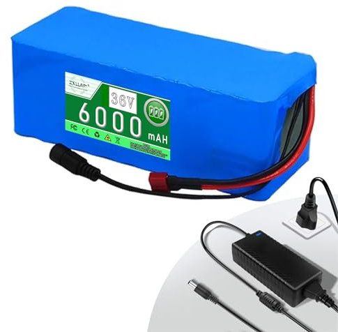 SSXOQX Batteria al Litio 36V 6Ah Batteria Impermeabile agli ioni di Litio 36V Batteria ad Alta Potenza 10S3p Batteria Sostitutiva in PVC Impermeabile per Kit Motore 200W - 500W, Spina a T