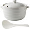 ZGFOZJGC Sopera Blanca con Tapa, Cuenco de cerámica con Doble asa y cucharón, de Porcelana Blanca, Redonda, para decoración de restaurantes, hogar y Cocina, 2,2 l