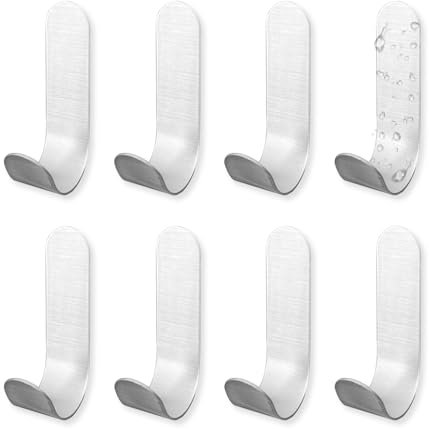 UBRAVE 8 Pieces Self Adhesive Hooks, 304 Stainless Steel Adhesive Hook, Nail Free Adhesive Wall Hook for Kitchen, Bathroom, Cupboards, Office, Doors, Walls, Coats, Keys,Hanging Towels-Silver