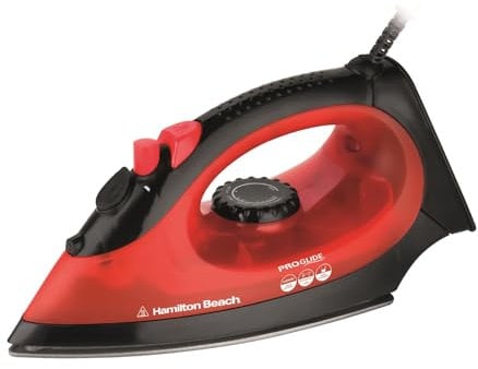 Hamilton Beach Steam Iron, Non-Stick Soleplate, Adjustable Temperature Control, Continuous Steam & Spray Functions, Overheat Protection, 360° Swivel Cord, 2200W - HB048D, Red & Black