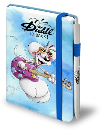 Diddl - Notizbuch A6 Blau + Diddl Stift - 80 linierte Seiten - Niedliches Papier für tägliches Schreiben - Ideales kompaktes Format für Kinder & Fans der 90er Jahre