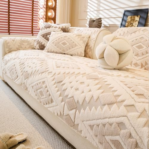 WEYOND Plüsch Sofa Überzug & Sofabezug, 90 x 160 cm, Beige | Geeignet für Sitzbezug, Rutschfeste Sofaüberwurf & Couch Überzug für Hunde, Sofa Cover für 2 3 4-Sitzer