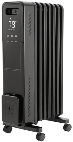 VEVOR Electric Oil Filled Radiator, 1500W Radiant Space Heater with Dual U-shaped Heating Tubes, Over-Heat Protections,3 Heat Settings,24h Timer, Flexible Casters, Remote Control for Indoor,Black