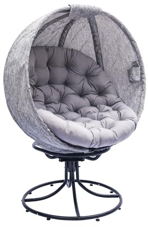 olofable Überdimensionierte Drehstuhl papasansessel, drehsessel klappbarer Korbsitz und Metallrahmen, Indoor Outdoor Lounge Sessel für Balkon, Poolseite, Terrasse und Wohnzimmer (Leaf Jacquard Grau)