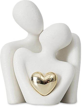 QingWing Romantische Paar Statue, Klein Weiße Figurine Deko Paar Figur, M | Skulpturen Geschenke für Hochzeit für Regal Deko, Schlafzimmer, Bücherregal, Hochzeitsgeschenk für Brautpaar (M)