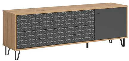 xonox.home – Lowboard Prisma 164x56x40 cm in Artisan Oak Nachbildung und Anthrazit matt mit 3D-Front – Modernes Stauraummöbel für Wohn- und Schlafbereiche – hochwertig, funktional & pflegeleicht