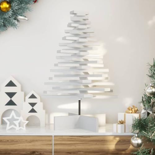 Árbol De Navidad De Madera Blanco 80 Cm para Decorar, Fabricado En Madera Maciza De Pino, Ramas Giratorias, Diseño Personalizable, Ideal para Hogar y Navidad Decoración