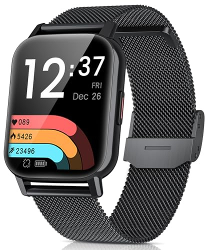 Genérico Smartwatch Digital con Pantalla Táctil HD, Correa de Metal Milanés Negro, Monitorización de Salud, Resistente a Arañazos, Cierre Magnético