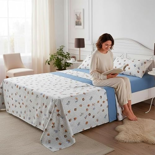 Rufino Díaz Juego Sábanas 3 Piezas Invierno Coralina Animales (Azul - 90 cm) - Taco Extra Suave para Adultos e Infantil - Sensación acogedora y de Confort