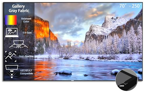 WUPRO Gallery Projector Screen Gray Fabric Anti-Speckle Fixed Frame 16:9, Wall Mount, Compatible with UST/ST/LT (80)