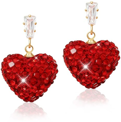 Rot Herz Ohrringe, Herzohrringe Rot, Ohrringe Herzform Hängend, Ohrringes Anhänger Herzs, Ohrstecker Damen Herz für Frauen Foto Requisiten, Valentinstag