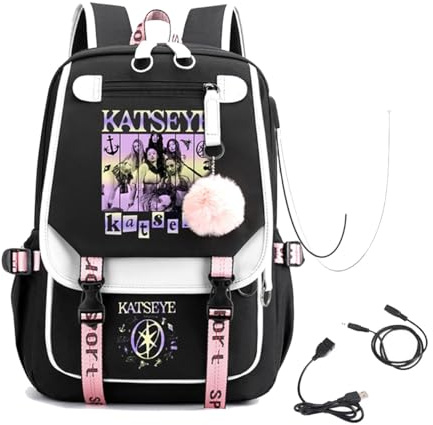 KASENFASHION Harajuku Rucksack Canvas mit großem Stauraum, Schultasche & Uni Alltag Tasche für Jungen Mädchen, Katseye Music Album Fanartikel