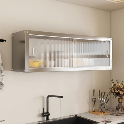 Tqertrtfxa Armario de Almacenamiento Acero Inoxidable montado en la Pared con Puertas correderas — Mueble Cocina suspendido para vajilla y Utensilios(60 * 30 * 40cm/23.6 * 11.8 * 15.7in)