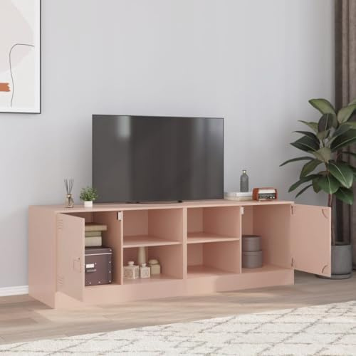 QUAHEAS TV Cabinets Pack of 2 Pink Cold-Rolled Steel 67 x 39 x 44 cm with Shelves, Door, Metal Handle, Storage Space for Living Room, Bedroom, Gaming Corner, Maximum Load 160 kg