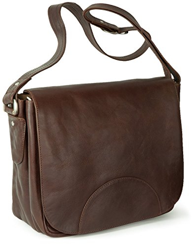 Hamosons – Damen-Handtasche Größe M/Umhängetasche im Retro-Look aus geöltem Leder, Kastanien-Braun, Modell 577