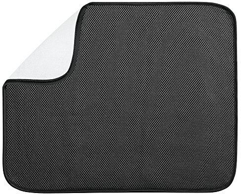 iDesign 40137 iDry Abtropfmatte groß, dünne Spülbeckenmatte aus Polyester zum schnellen Trocknen von Geschirr, schwarz/weiß