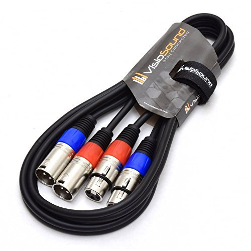 2 x Male XLR to 2 x Female XLR Balanced Microphone Twin Lead/Audio Patch Cable 1.5m