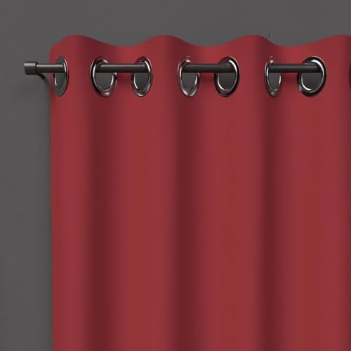 Soleil d'ocre, Occultant Alix Rideau à Oeillets Rouge, Polyester, 135x180 cm
