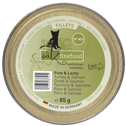 catz finefood Katzenfutter nass feine Filets No. 405 Pute & Lachs in Jelly - getreidefreies Nassfutter für Ihre Katze ohne Zucker - Katzennassfutter vom Feinste in Gelee, 85 g (12er Pack)