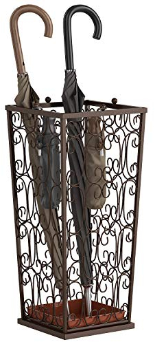 AcornFort U-01 LARGE SIZE Bronze Metal Classical Walking Stick Holder Umbrella Stand Home Office Hallway Storage With 4 Top Knob Hooks and One Bottom Rainwater Leaking Tray 56 * 25 * 25 CM