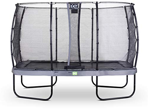 EXIT Toys Elegant Rechteckiges Trampolin - 244x427cm - Mit Economy Sicherheitsnetz - Mit Fußschutzsystem - Rostfrei - Wasserbeständig - Einfache Montage - Trampolin Garten - Grau