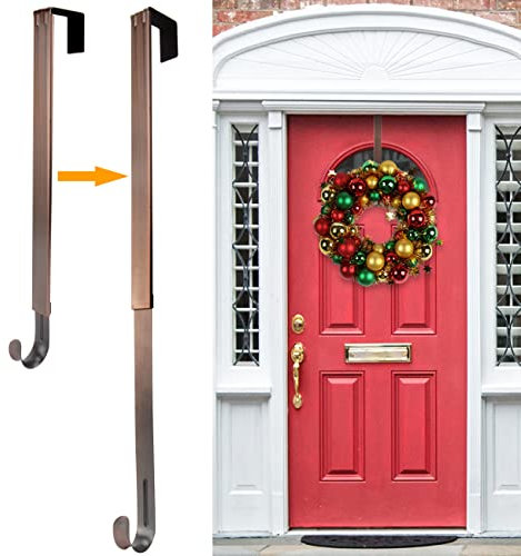 Wreath Hanger,Adjustable Length 14.9-25 Inch Metal Door Hanger,Wreath Hanger for Front Door 20 lbs Larger Christmas Wreaths Decorations Hook
