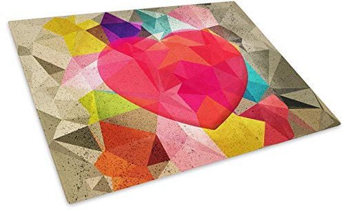 Colourful Pink Heart Glass Chopping Board Kitchen Worktop Saver Protector