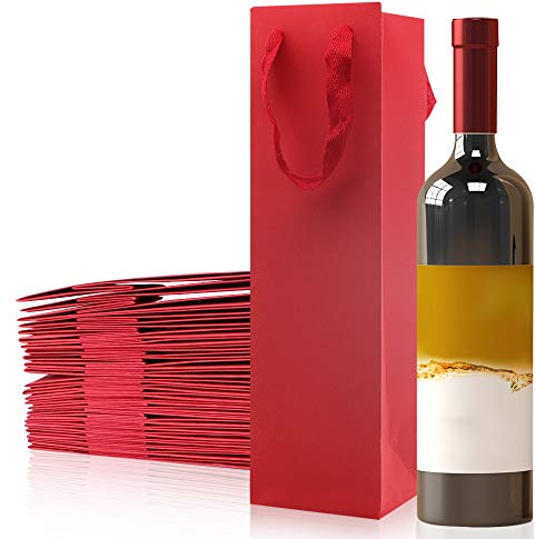 Botella del regalo de Champán del vino del papel de Kraft que llevan los bolsos con las asas para Xmas Business Wedding (rouge, 25PCS, bouteille unique)