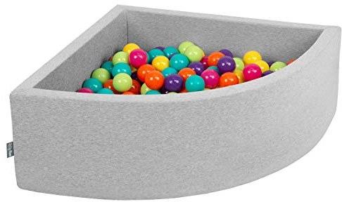 KiddyMoon Viertel Eckig Bällebad Bällepool 90X30cm/200 Bälle ∅ 7Cm Ballgruben Für Babys Spielbad Kleinkinder, Hergestellt In Der EU, Hellgrau:Hgrün/Gelb/Türkis/Orange/Dpink/Violett