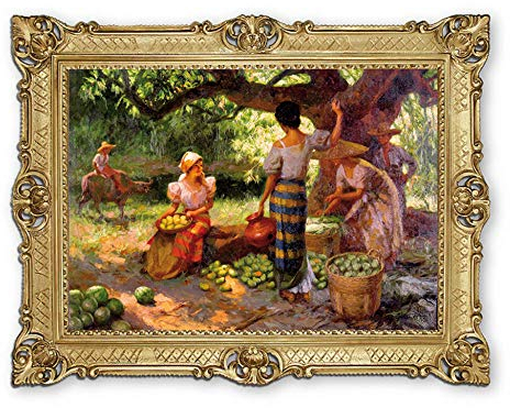 Lnxp Wunderschönes Gemälde 90x70 cm Künstler; F. Amorsolo - bUnter dem Mangobaum Bild Bilder Barock Rahmen Antik Repro Renaissance 58B