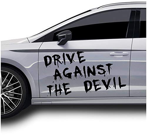 Finest Folia Drive Against The Devil Dekor 122x34cm Aufkleber Schriftzug für Fahrzeuge Auto Motorrad Bus Wohnwagen Kfz Zubehör Autoaufkleber Folie KX024 (Schwarz)