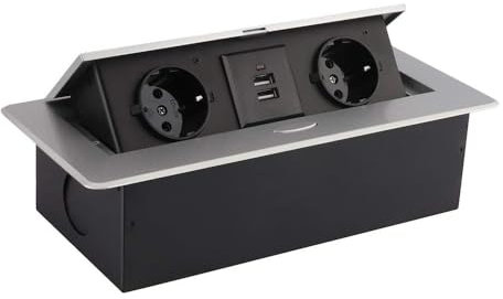 LEDKIA LIGHTING Base Múltiple Empotrable 2 Enchufes Tipo F + 2xUSB Plateado