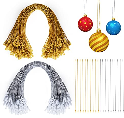 Cuerda de Navidad Oro y Plata, ilauke 200 Cuerdas Precortadas de Cierre a Presión Sujetadores, 20cm Cuerdas de Navidad con Botón de Presión para Decoración de Árbol de Navidad Etiquetas de Regalo