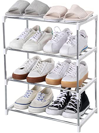 Jucaifu Zapatero pequeño apilable para entrada, pasillo y armario, ahorro de espacio de almacenamiento y organización (4 niveles, blanco)