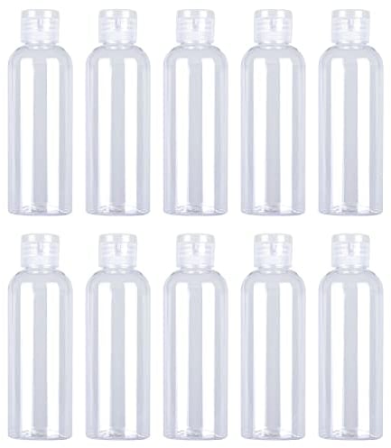 MOSTFUN 10 PCS 100ml Clear Travel Bottles Empty Transparent Flip Cap Bottles Plastic Travel Bottles with Labels for Travel or Cosmetic