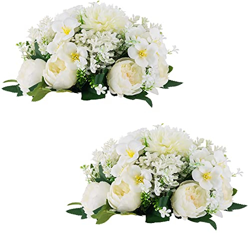 Inweder Kunstblumen für Mittelstücke Deko Hochzeit - 2 Stück Weiß Künstliche Blumen für Tischdeko Seiden Pfingstrose mit Kunststoffbasis Gefälschte Blumenkugeln für Party Jubiläum Wohnkultur