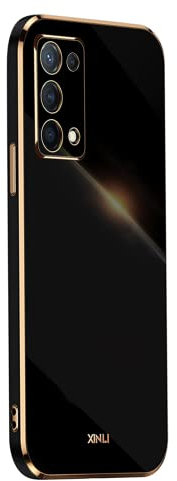 EASSGU Marco Electrochapado Funda para OPPO Find X3 Lite (6.43 Inches) Carcasa Protectora de Color de Silicona TPU Suave - Negro