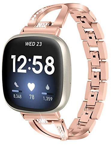 Gimuk Metal Strap Compatible with Fitbit Versa 4/Sense 2 Strap for Women, Adjustable Bling Rhinestone Stainless Steel Wristband Replacement Strap Bracelet Band for Fitbit Versa 4/Sense 2 (Rose Gold)