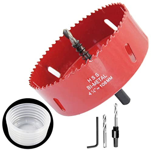 Laiwei - Juego de 2 sierras de corona para madera de 108 mm y accesorios para sierra perforadora de polvo para todas las sierras de corona de hasta 125 milímetros de diámetro de corte