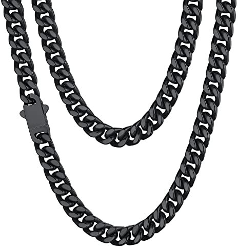 Black Stainless Steel Necklace for Men Curb Chains Hiphop Necklace Pendant Chain Mens Jewelry Cuban Link Chain for Women