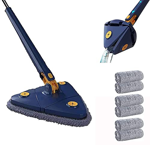 UrCreat Serpillière Télescopique Triangulaire Microfibres, Balai Rotatif Ajustable À 360°, Balai Plafond avec Fonction D'essorage De l'eau, Vadrouille de Nettoyage pour Le Nettoyage des Murs