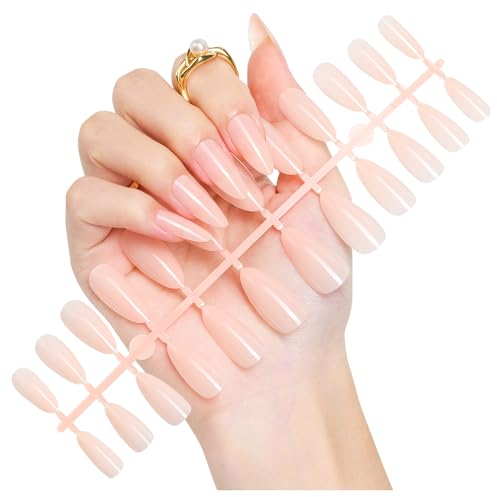 Gelike ec 240PCS Colored Gel X Nail Tips, Medium Almond 2 in 1 X-coat Tips with Top Primer Cover - One Step Nail Tip in 12 Sizes for Nail Extensions Salon Home DIY, Sheer Nude