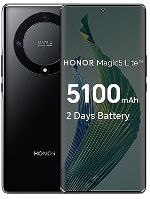 HONOR Magic 5 Lite, Sim-Free and Unlocked Mobile Phones, 5G Smartphone, 8GB+256GB, 6,67” Curved AMOLED 120Hz Display, 64MP Triple Rear Camera, 5100 mAh Battery, Dual SIM, Android 12, Midnight Black