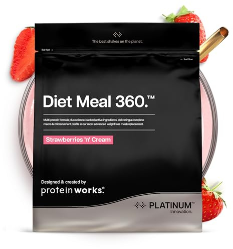 Protein Works | Diet Meal 360 - Platinum, Strawberries 'n' Cream, 500g | Advanced Diet Meal Replacement Shake, Supports Weight Loss, Nutritionally Complete, Fuller for Longer, 26 Vitamins & Minerals