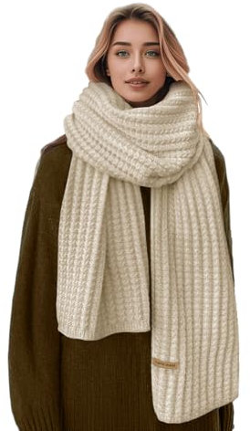 Boaisdus Winter Grobstrick Schals Damen Dicke Warme Strickschals Weich Lang Grobstrick Schal für Outddor Herren & Damen, Beige, 69×10in