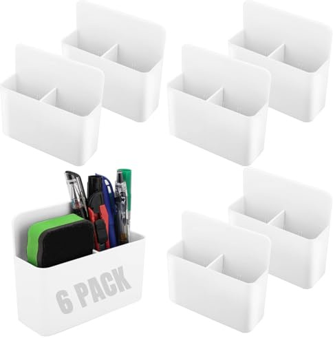 LDHHYH 6PCS Magnetic Pen Holder, White Magnetic Marker Holder with Removable Divider for Whiteboard, Fridge, Refrigerator, Office, School