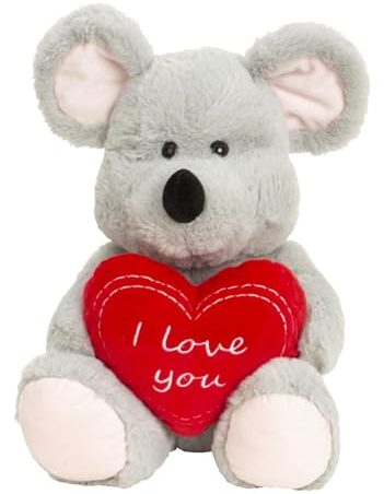 Geschenkestadl Maus mit Herz Aufschrift I Love You 30cm Kuscheltier Plüschtier