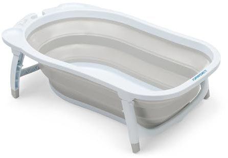 Foppapedretti Vaschetta da bagno Pieghevole Soffietto, Morbida, Comoda e Pratica, per bambini dalla nascita fino a 15 kg, Greige