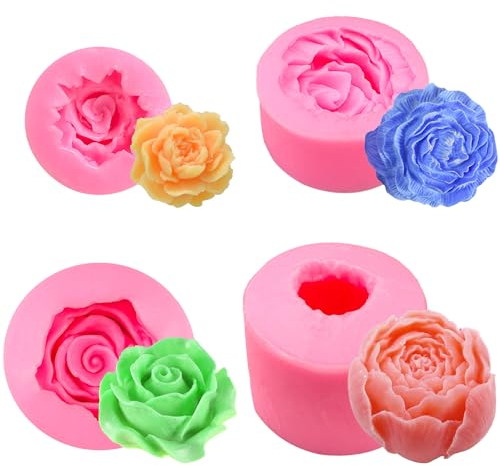 4 Pièces Moule Silicone Fleur, Rose Moule Bougie Fleur, Différents Formes Moule Silicone Fleurs, Moule Fleur, Moule Fleur Silicone Convient pour Décorations Gâteaux Chocola Glaçons Bougies Savon