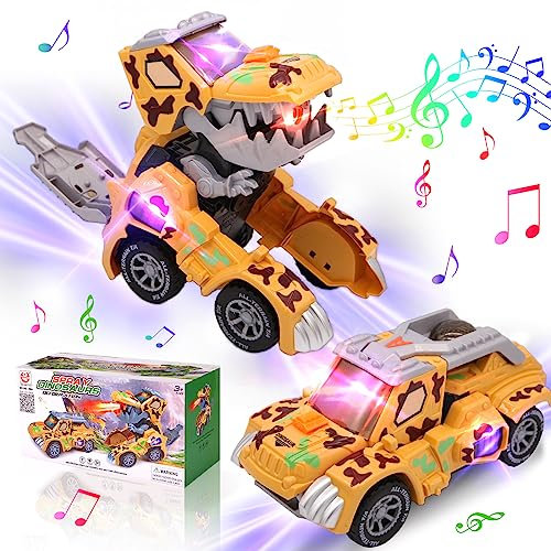 Voiture de Transformation de Dinosaure à pulvérisation Automatique avec Musique et lumière LED, Voitures de Transformation de Dinosaures pour garçons,Cadeau Parfait pour Les Enfants